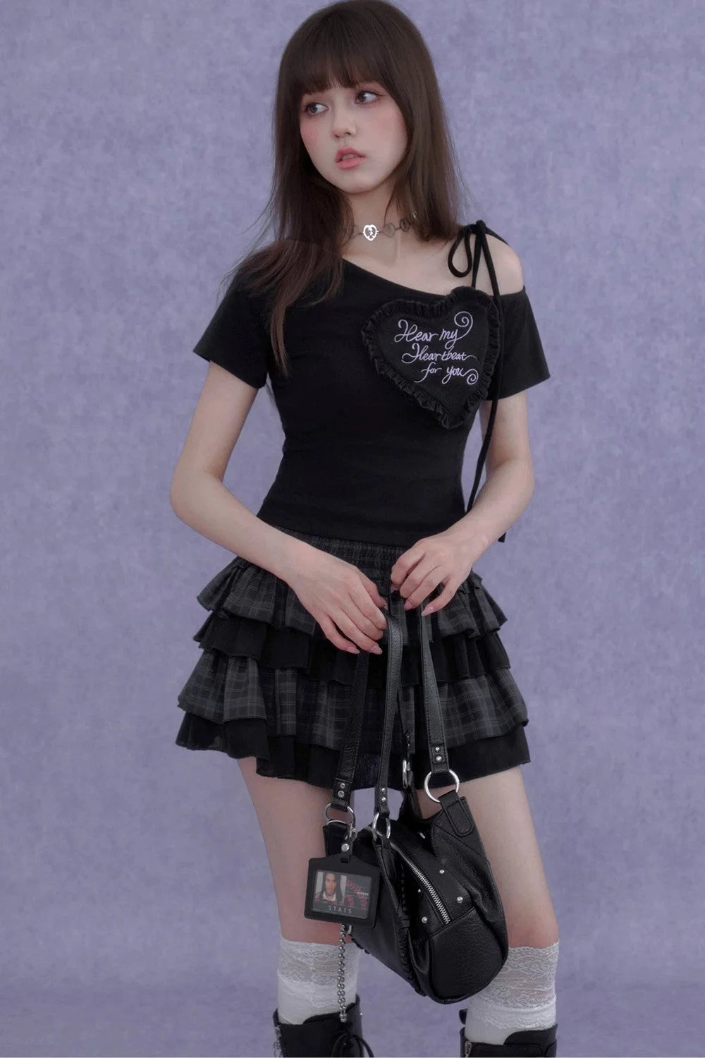 Heart Short-Sleeve One-Shoulder Top