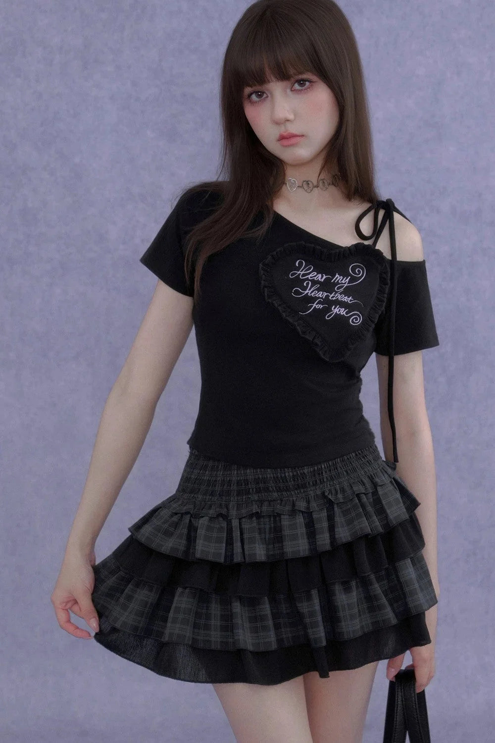 Heart Short-Sleeve One-Shoulder Top