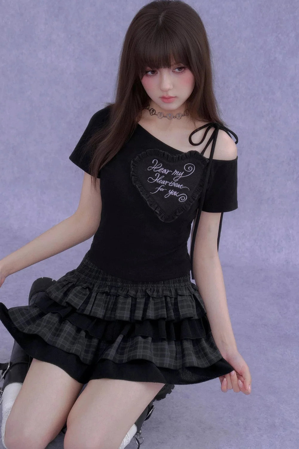 Heart Short-Sleeve One-Shoulder Top