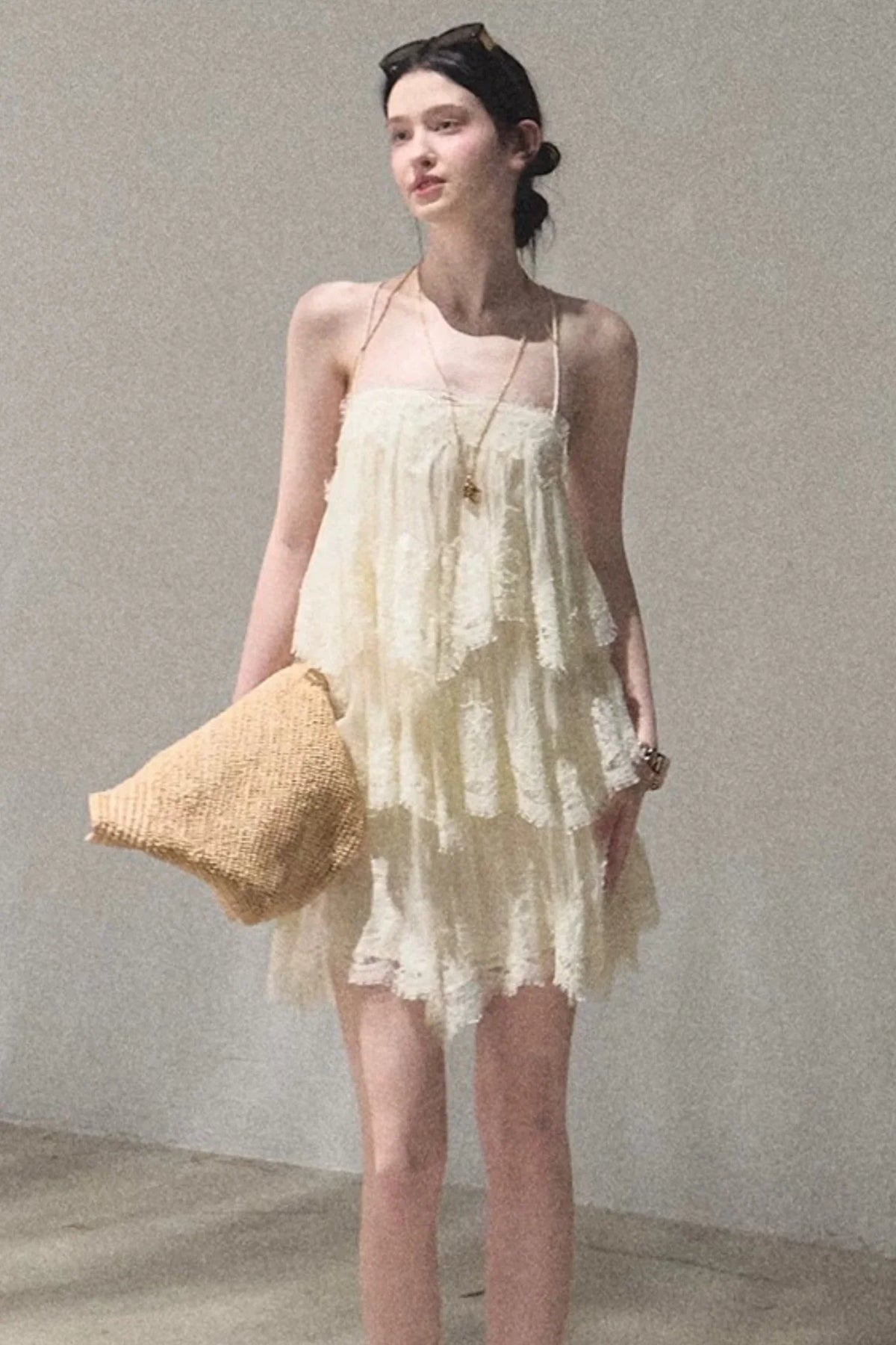 Heartbeat Lace Tiered Dress Camisole Set-Up