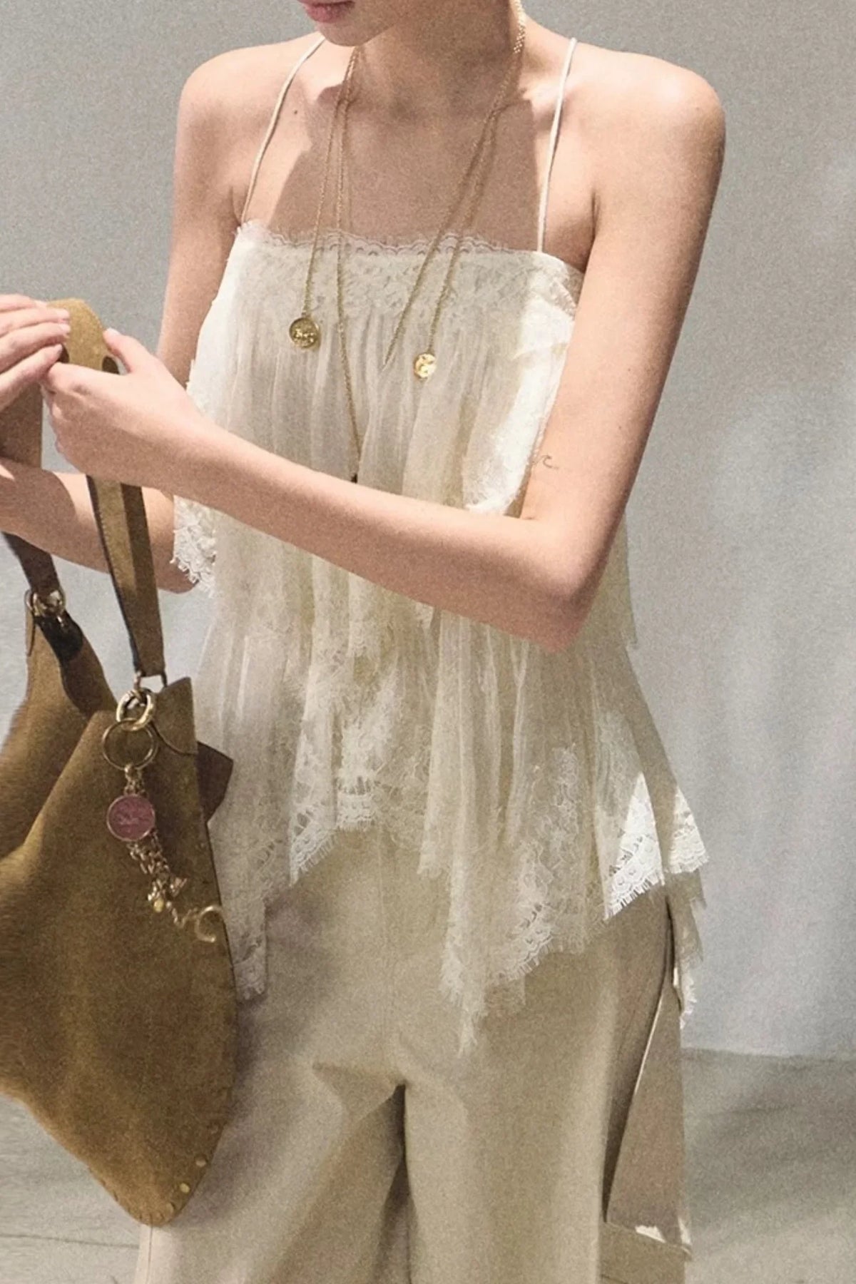 Heartbeat Lace Tiered Dress Camisole Set-Up