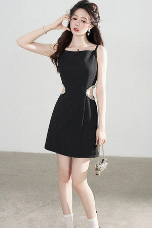 Heavy Beading Black Spaghetti Strap Dress