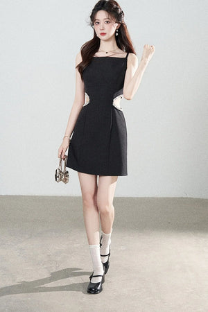 Heavy Beading Black Spaghetti Strap Dress