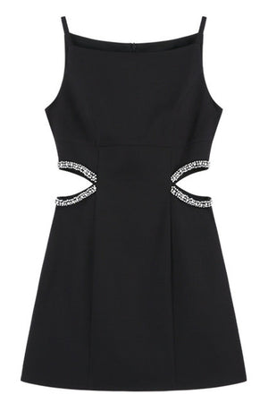 Heavy Beading Black Spaghetti Strap Dress