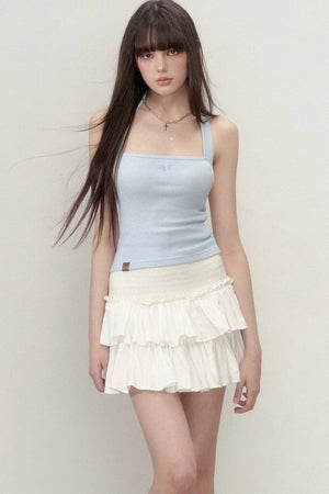 Heavy Embroidery Bow Halter Tank Top
