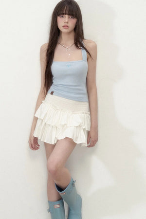 Heavy Embroidery Bow Halter Tank Top