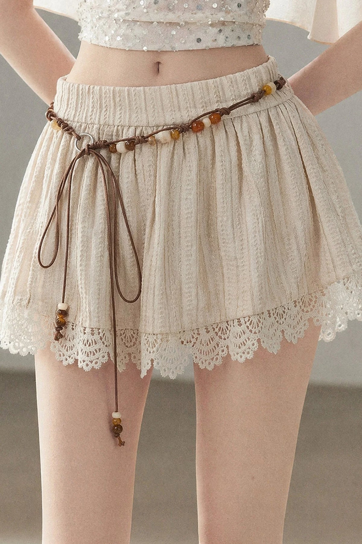Heavy Embroidery Lace Mini Skirt