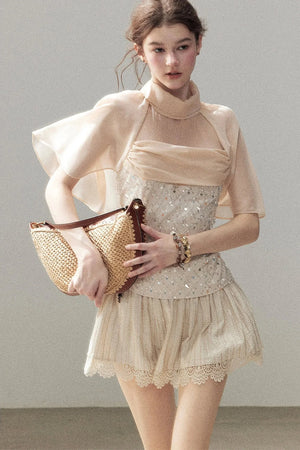 Heavy Embroidery Lace Mini Skirt