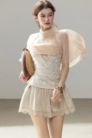 Heavy Embroidery Lace Mini Skirt