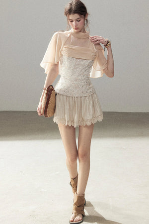 Heavy Embroidery Lace Mini Skirt
