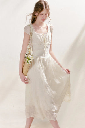 Heavy Embroidery Lace Patchwork Long Dress