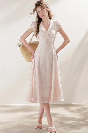 Heavy Embroidery Lace Trim Long Dress