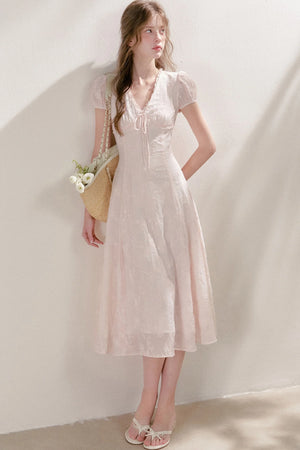 Heavy Embroidery Lace Trim Long Dress