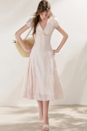 Heavy Embroidery Lace Trim Long Dress