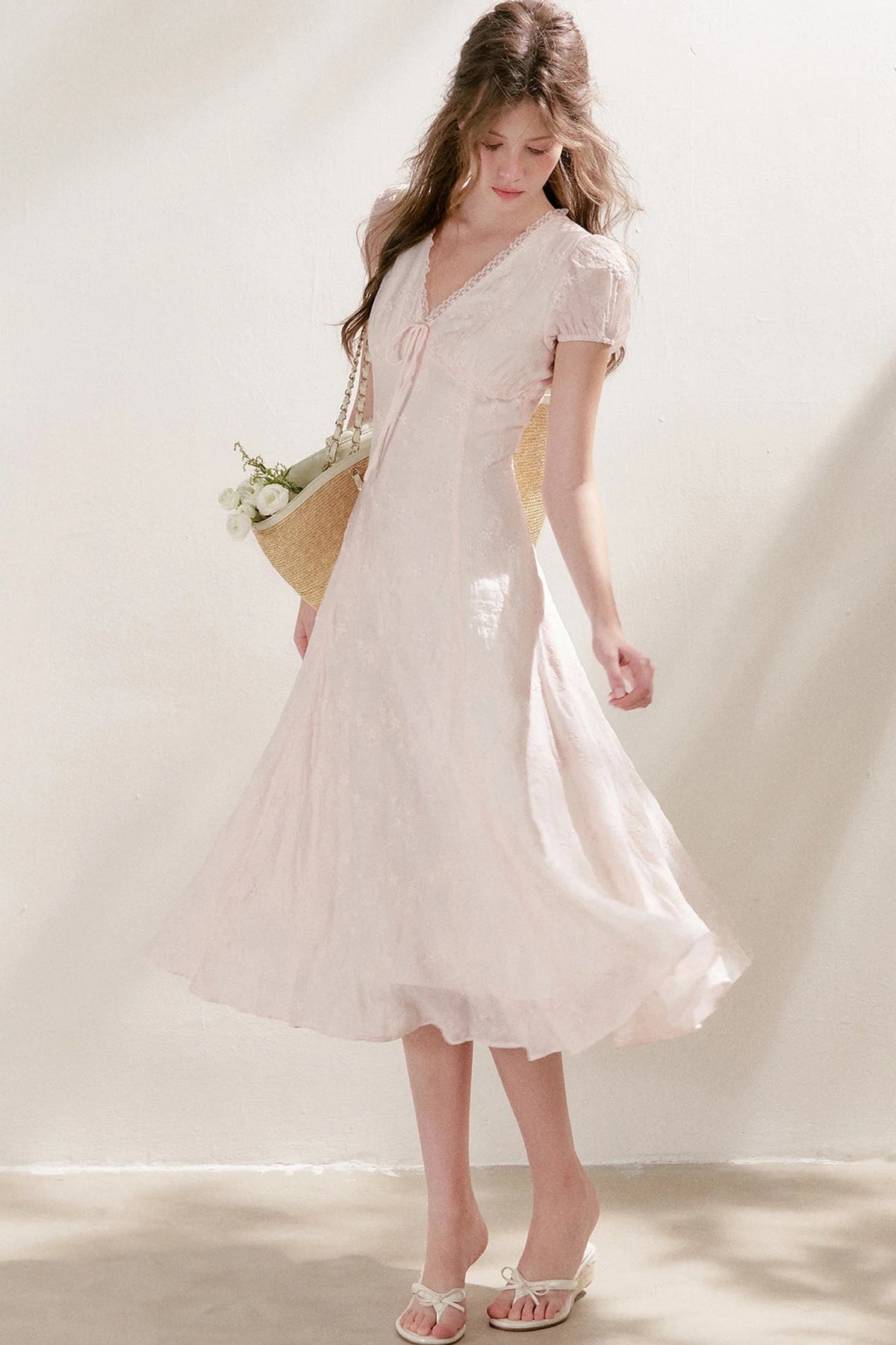 Heavy Embroidery Lace Trim Long Dress