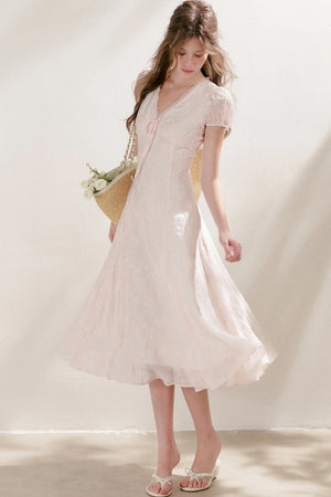 Heavy Embroidery Lace Trim Long Dress