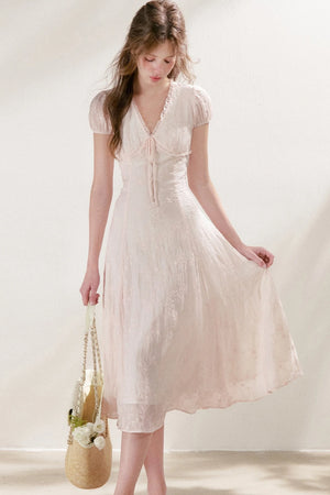 Heavy Embroidery Lace Trim Long Dress