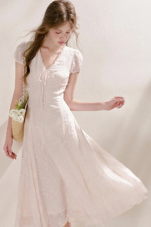 Heavy Embroidery Lace Trim Long Dress