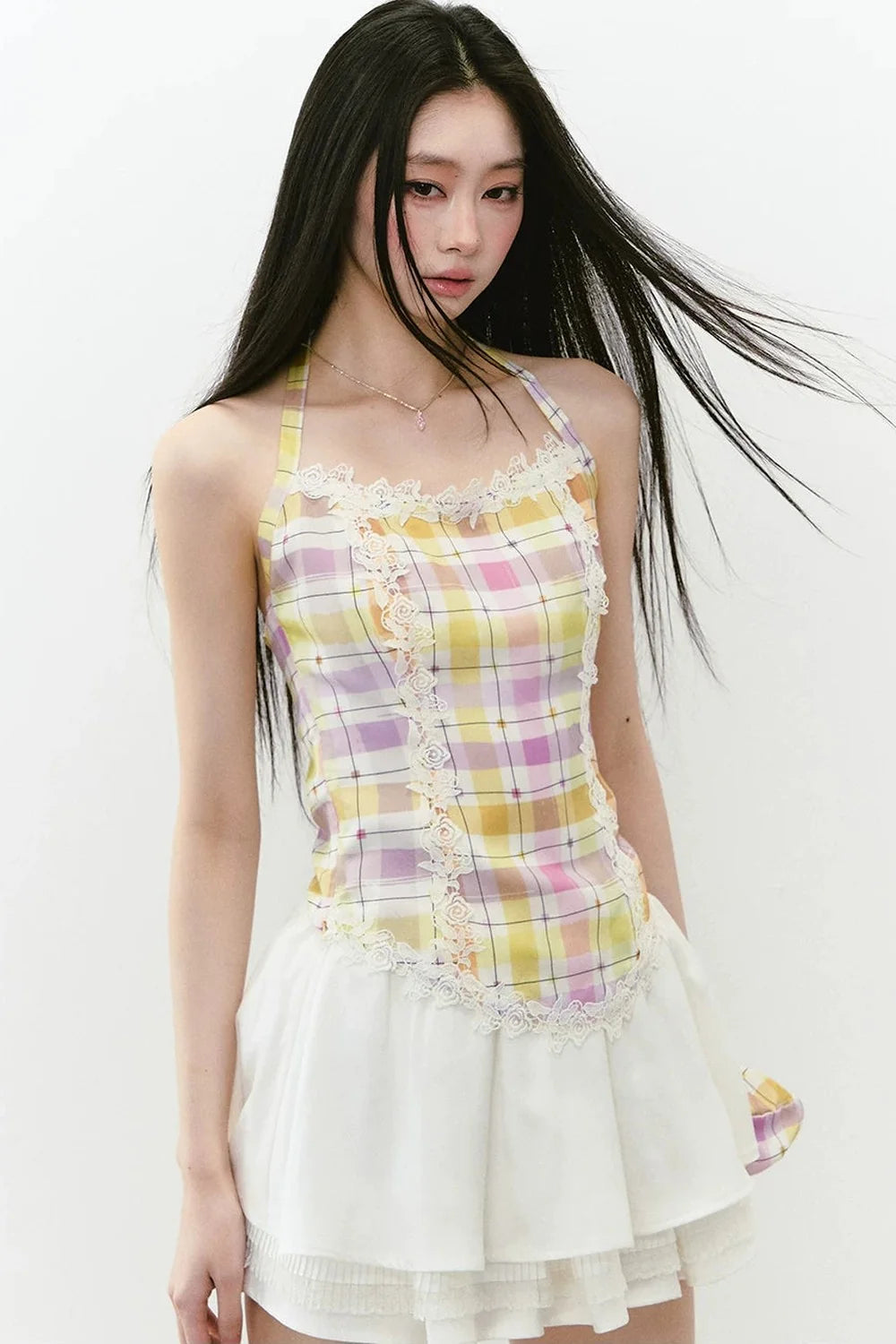 Heavy Lace Patchwork Halter Tank Top