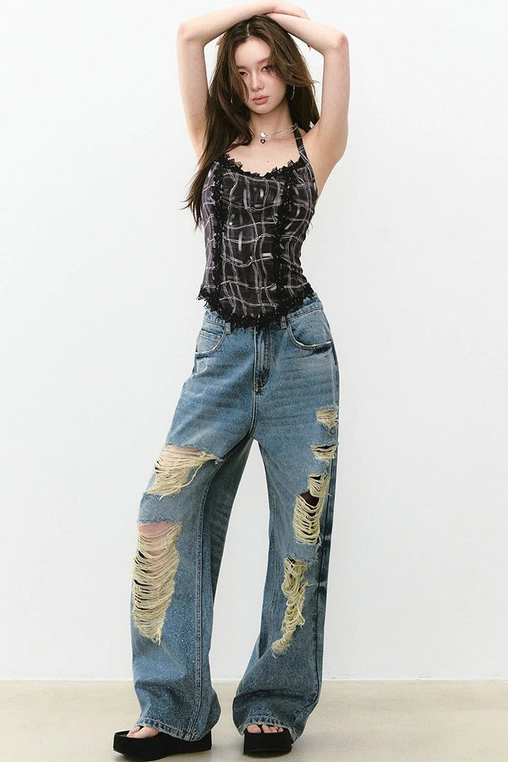 Heavy Lace Patchwork Halter Tank Top