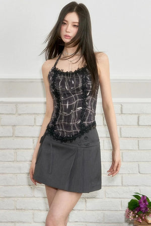 Heavy Lace Patchwork Halter Tank Top