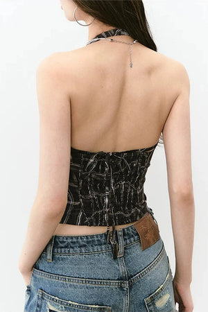 Heavy Lace Patchwork Halter Tank Top