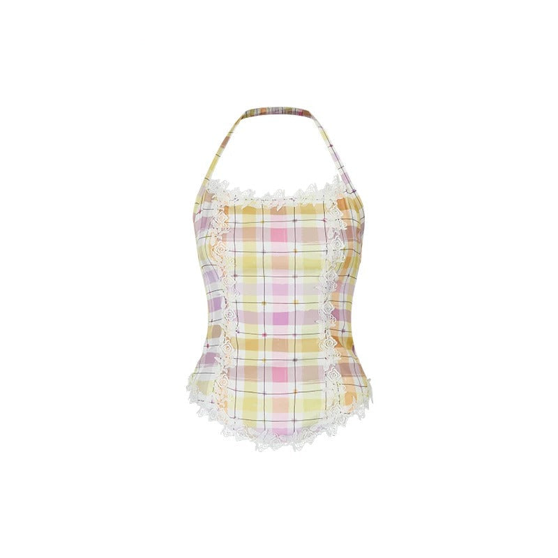 Heavy Lace Patchwork Halter Tank Top