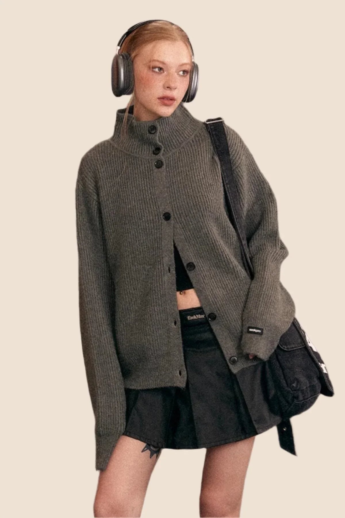 Heavy Turtleneck Loose Knit Cardigan
