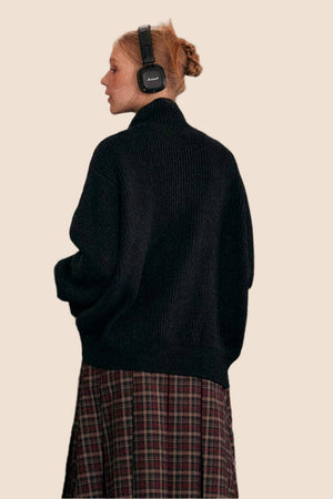 Heavy Turtleneck Loose Knit Cardigan