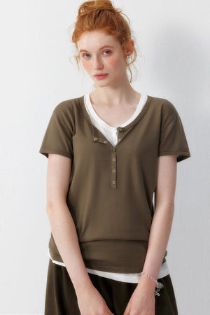 Henley Knit Short Sleeve Lyocell Top