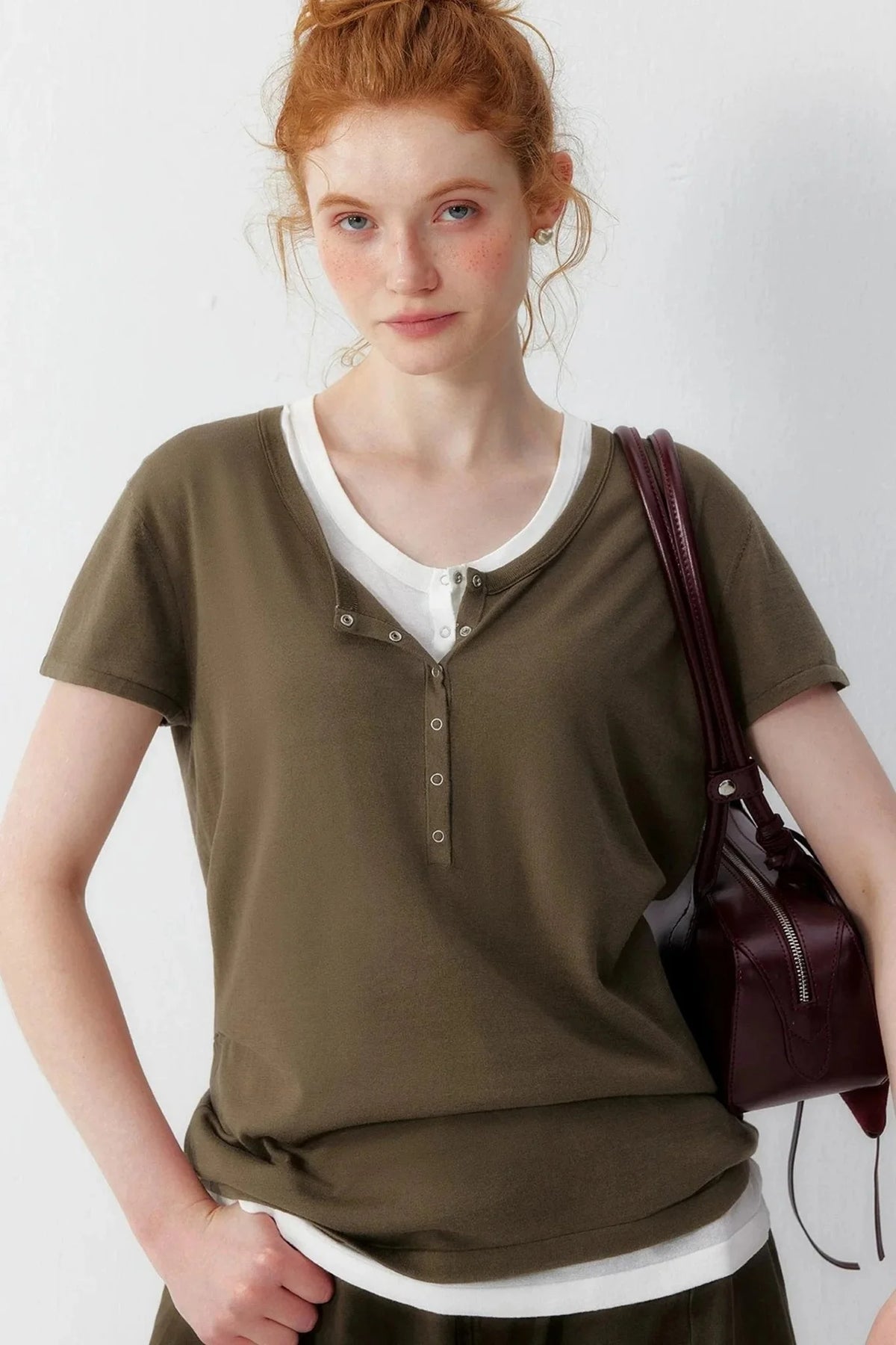 Henley Knit Short Sleeve Lyocell Top