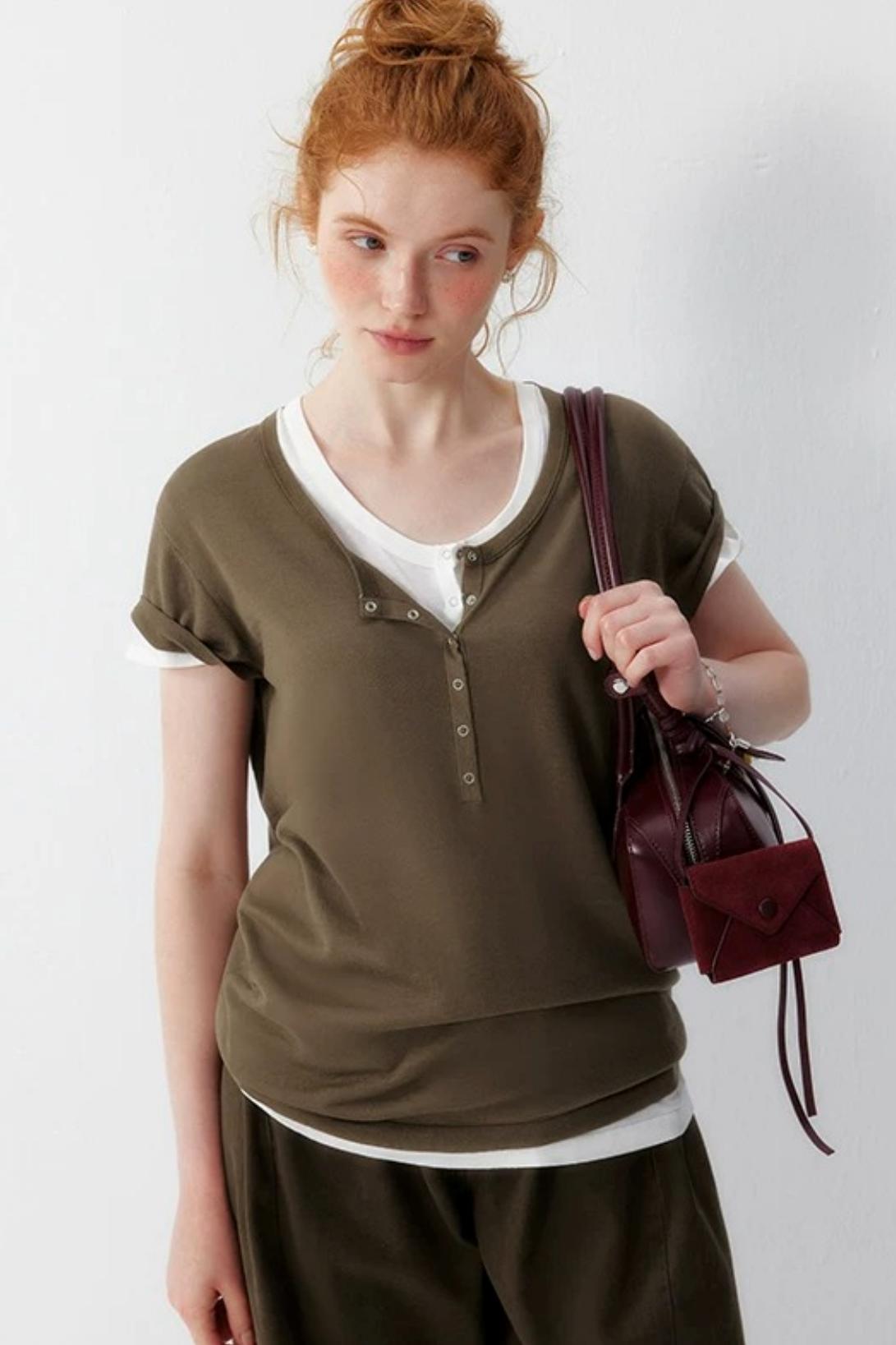 Henley Knit Short Sleeve Lyocell Top