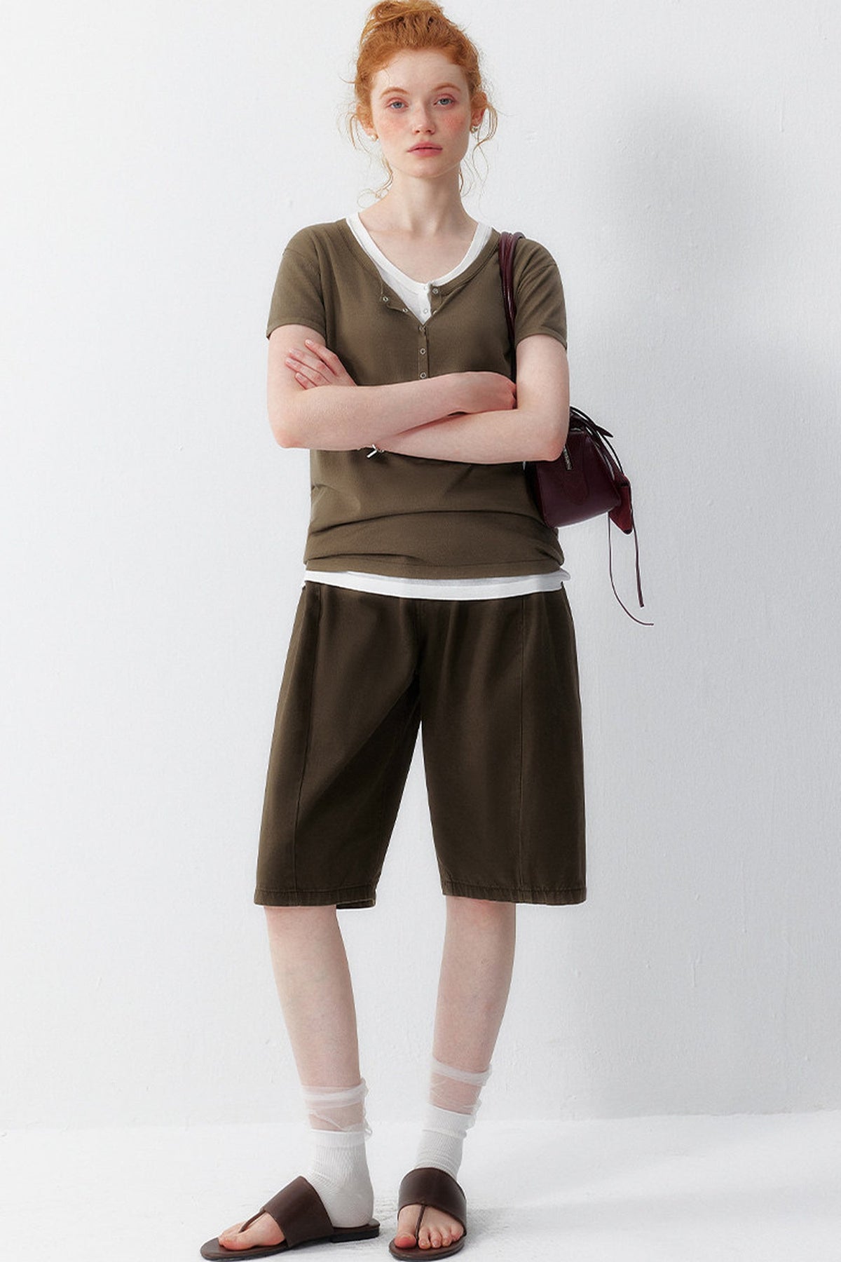 Henley Knit Short Sleeve Lyocell Top