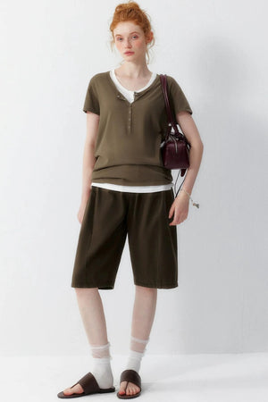 Henley Knit Short Sleeve Lyocell Top
