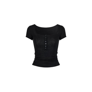 Henry Collar Embroidery Short Sleeve Knit Set