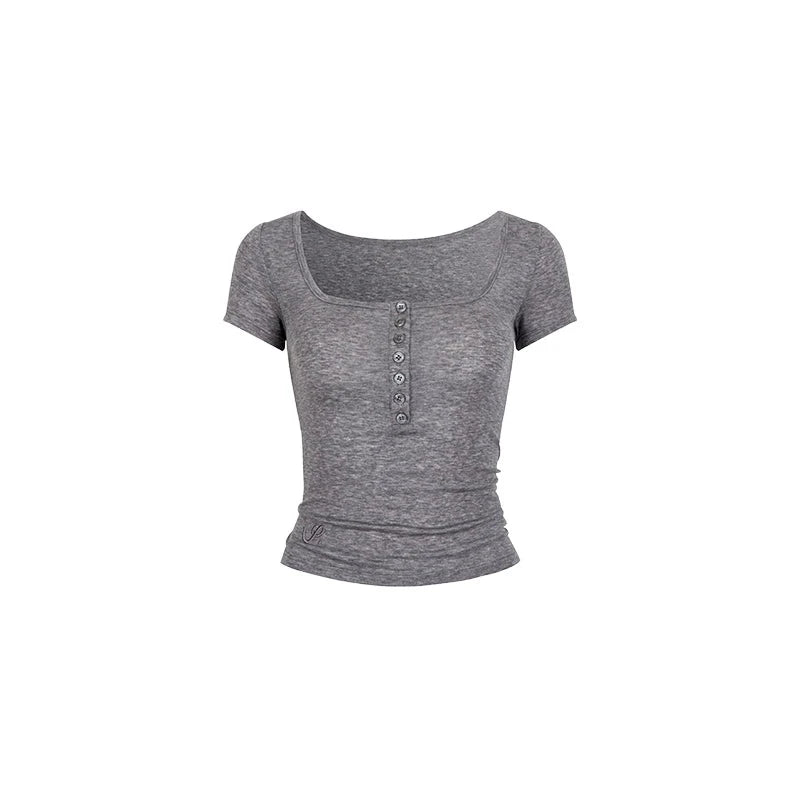 Henry Collar Embroidery Short Sleeve Knit Set