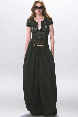 Henry Collar Semi-Sheer Lace T-Shirt