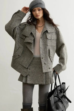 Herringbone Wool Silhouette Jacket Set-Up