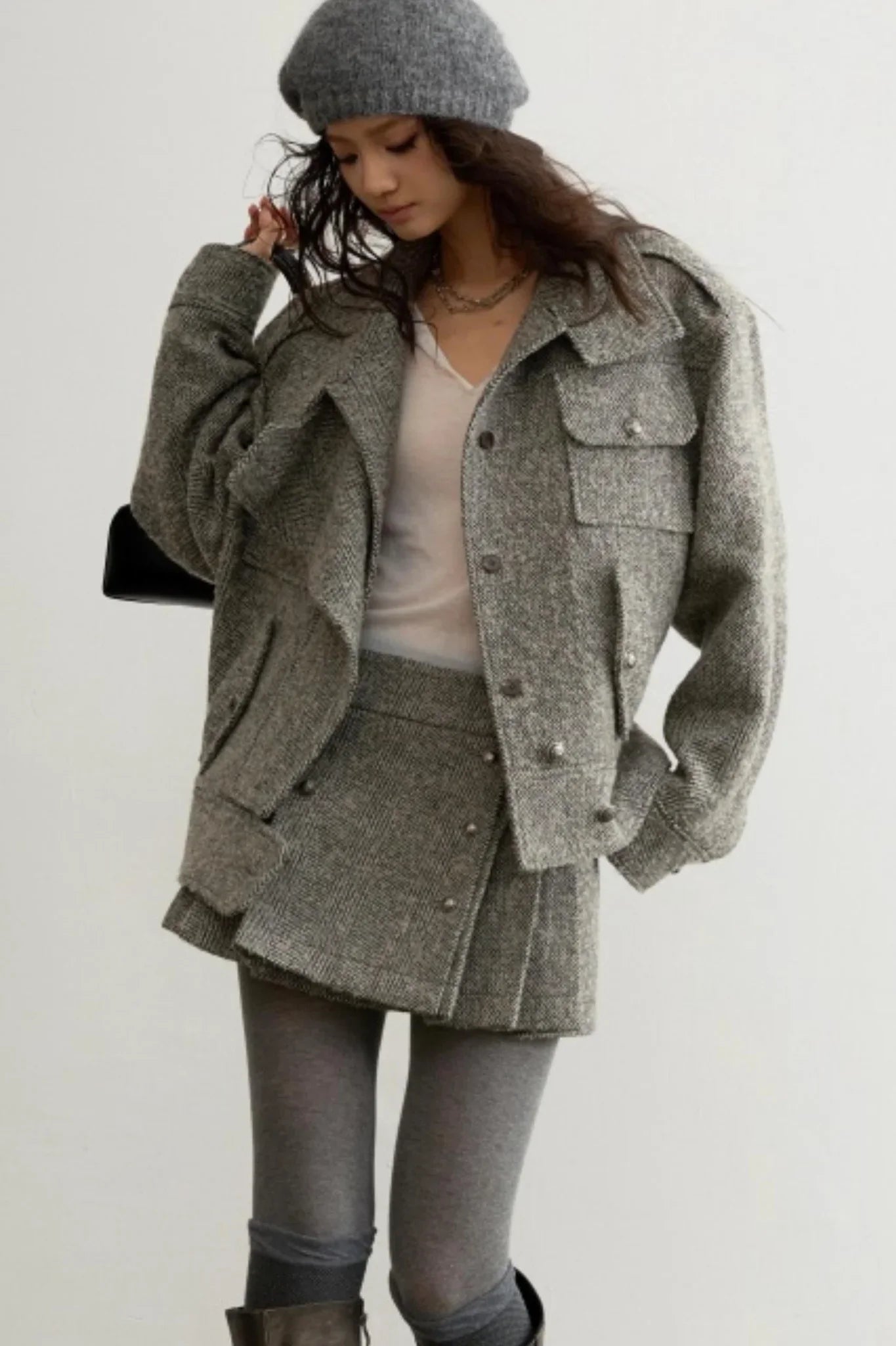 Herringbone Wool Silhouette Jacket Set-Up