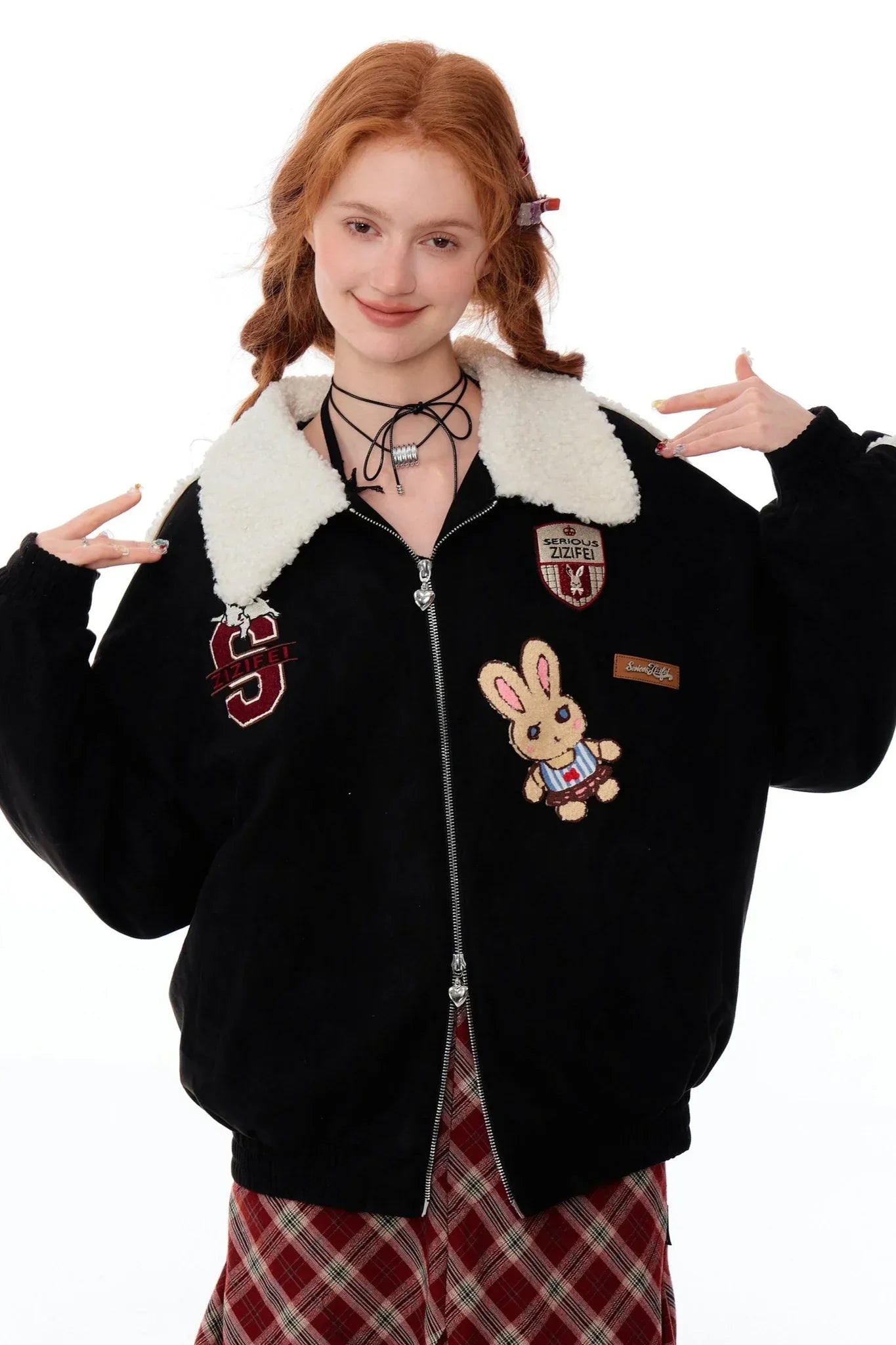 hicken Cotton Bunny Baseball Jacket