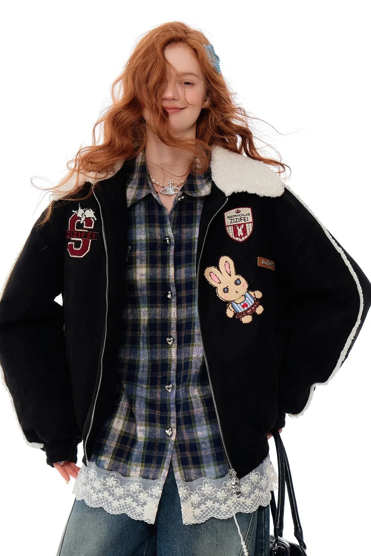 hicken Cotton Bunny Baseball Jacket