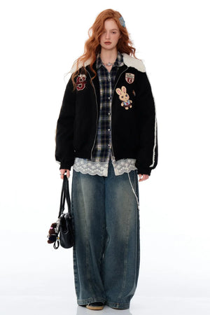 hicken Cotton Bunny Baseball Jacket