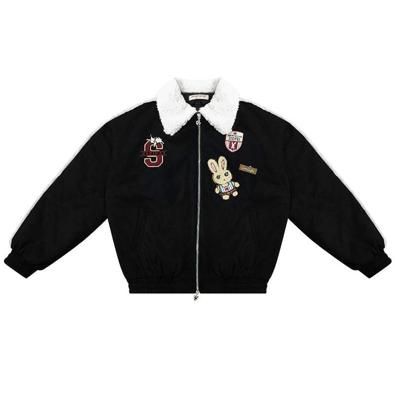 hicken Cotton Bunny Baseball Jacket