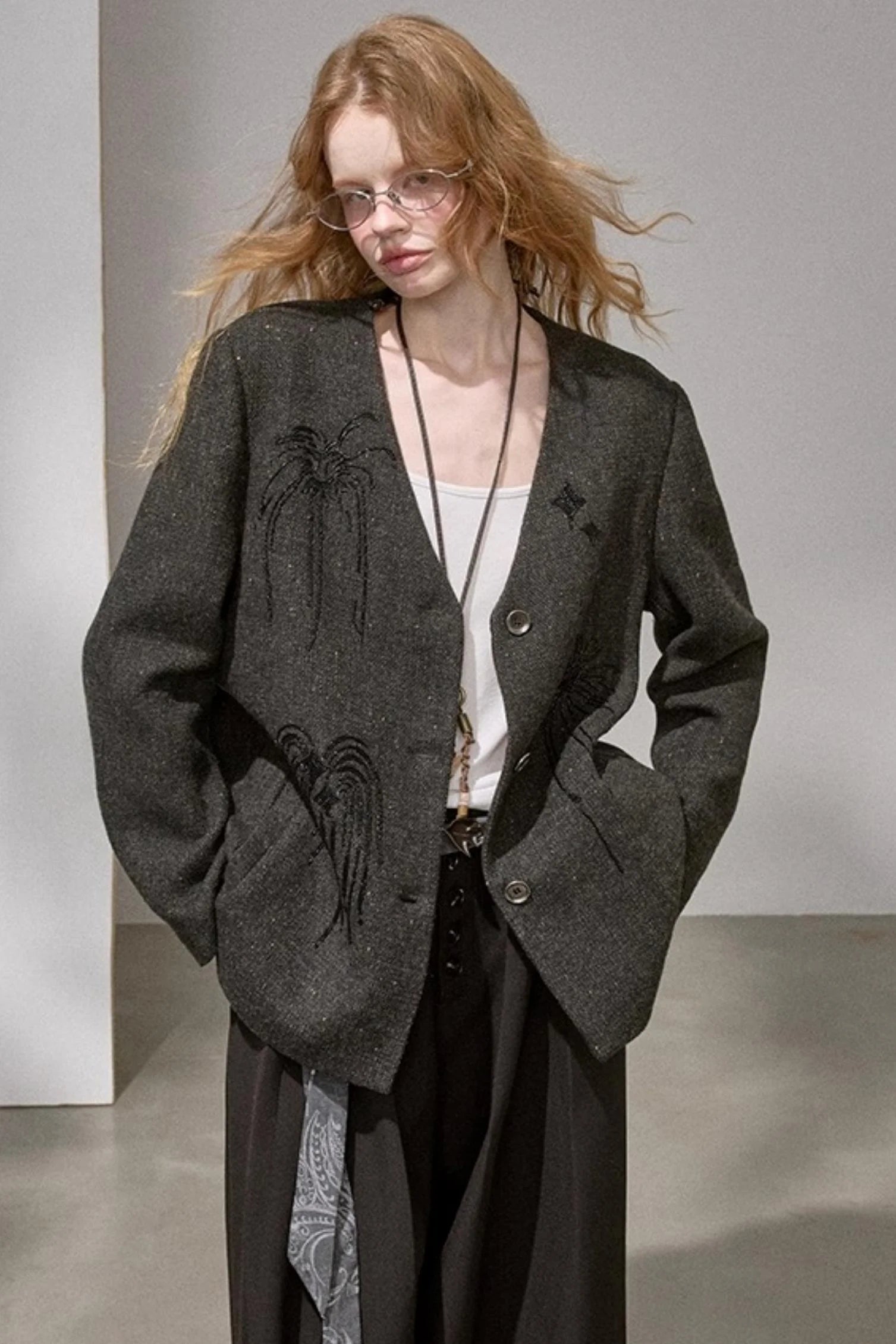 High-Density Beaded V-Neck Jacket
