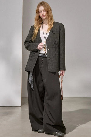 High-Density Beaded V-Neck Jacket