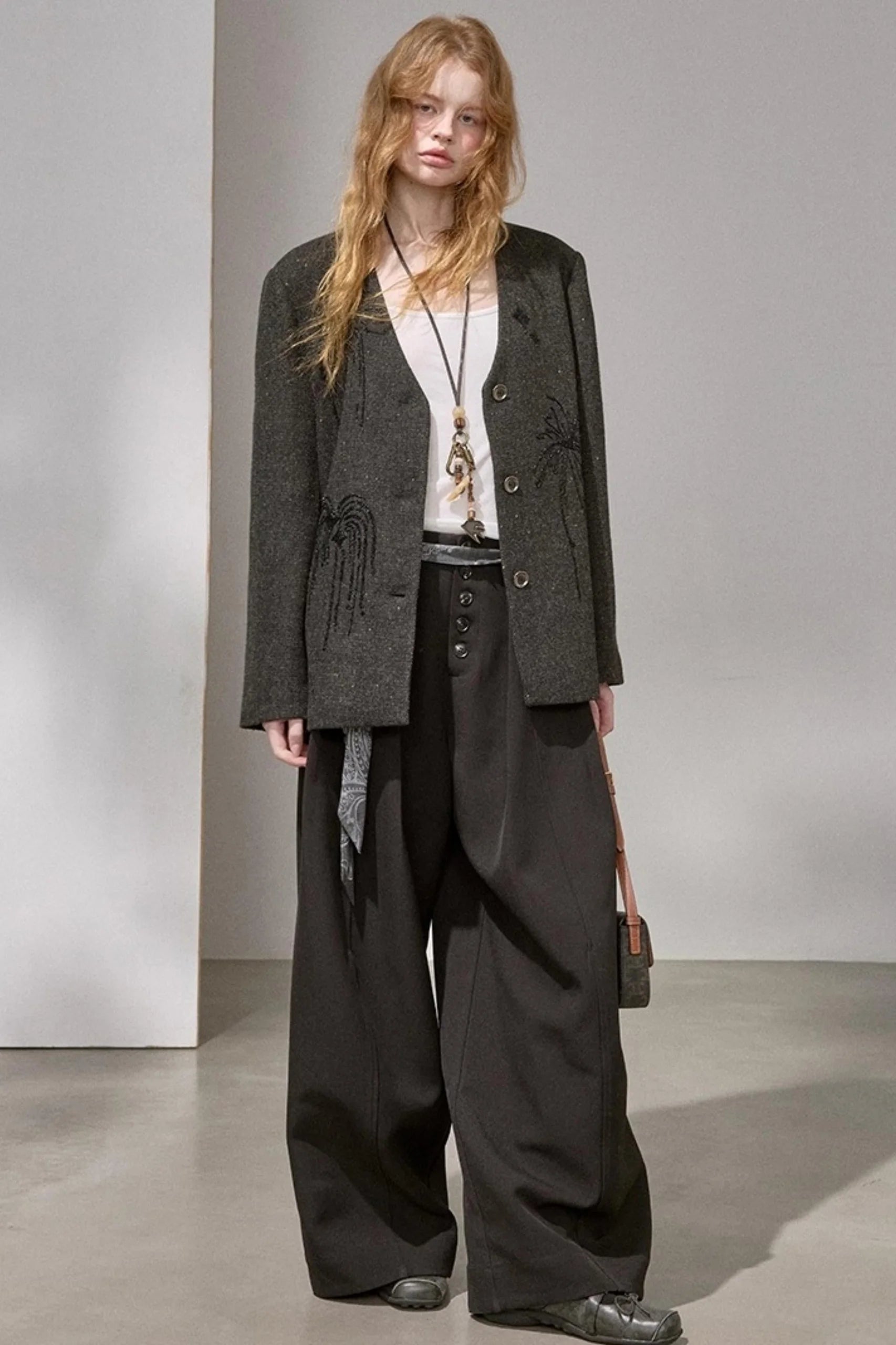 High-Density Beaded V-Neck Jacket