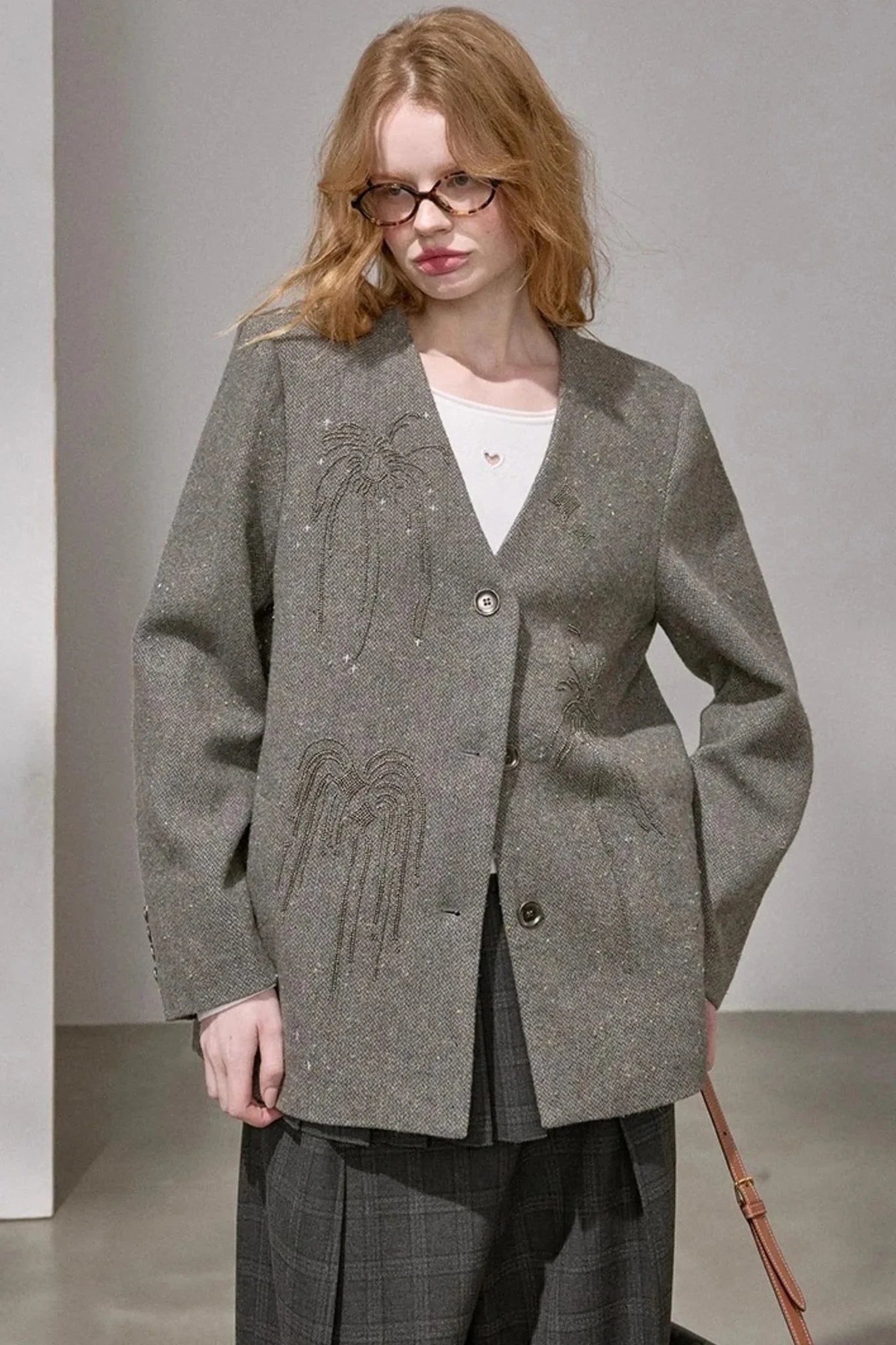 High-Density Beaded V-Neck Jacket