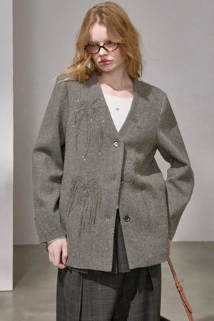 High-Density Beaded V-Neck Jacket