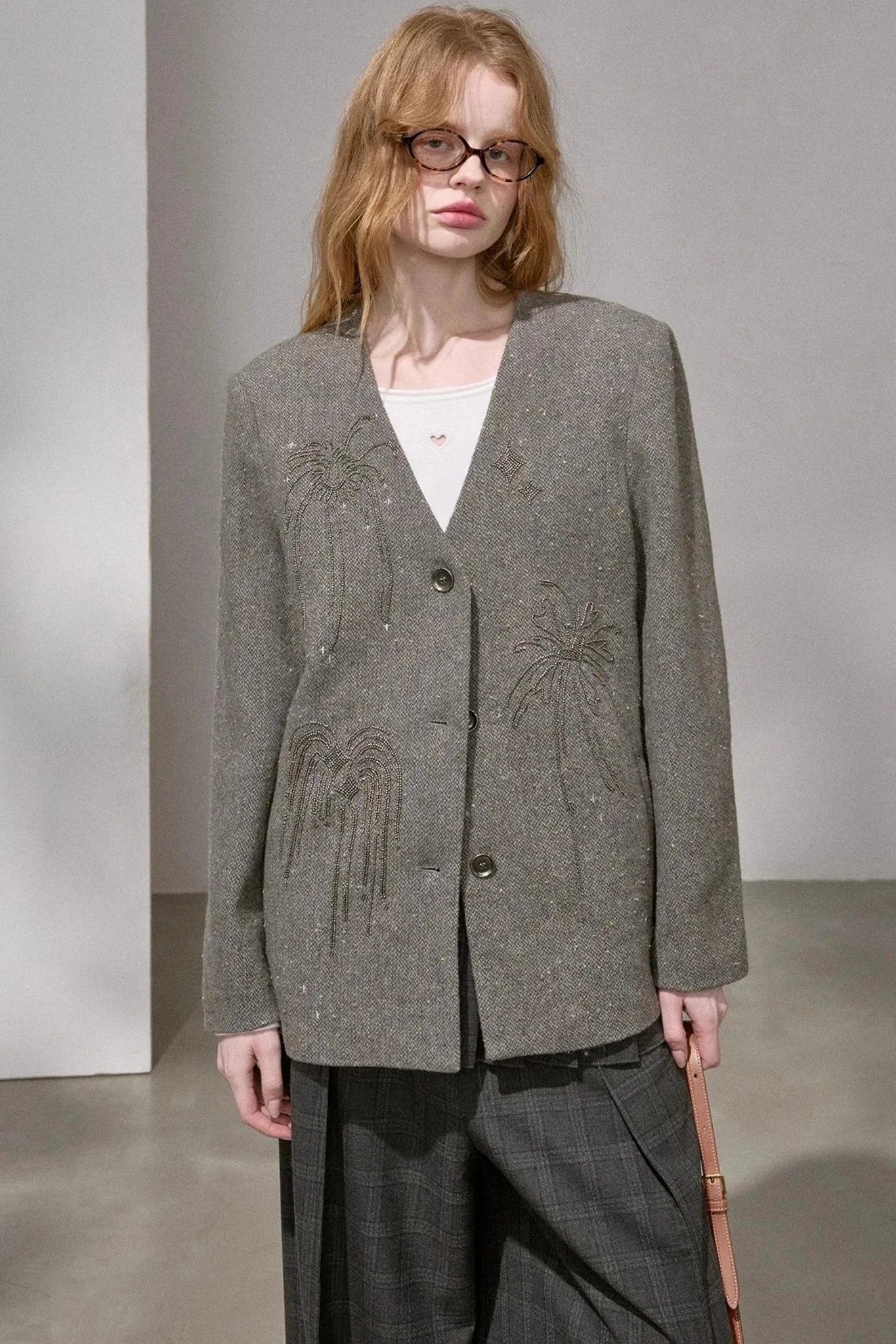 High-Density Beaded V-Neck Jacket