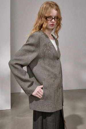 High-Density Beaded V-Neck Jacket